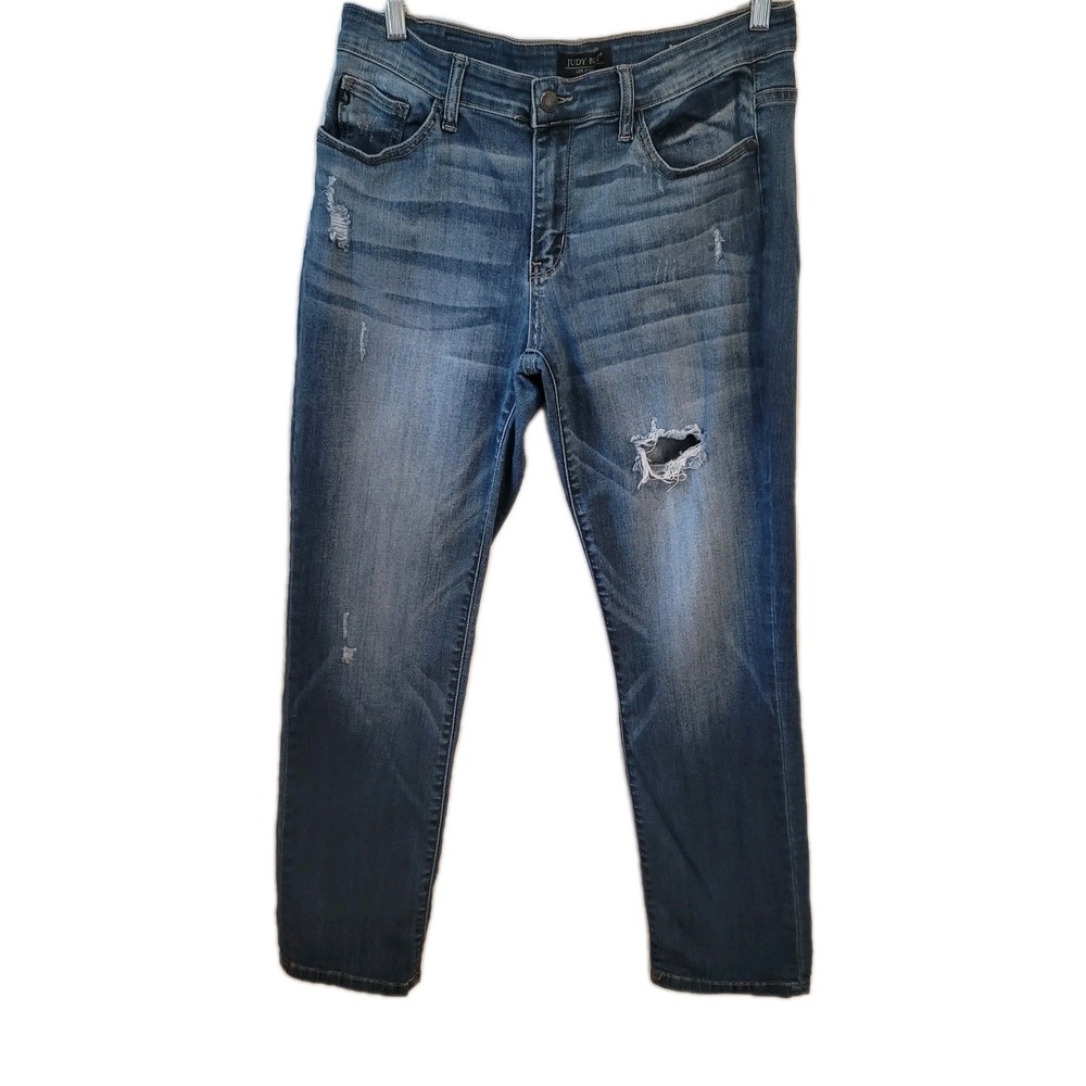 Judy Blue Boyfriend Fit Distressed Blue Jeans Size‎ 11/30 Y2K Grunge Comfort